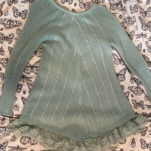 Long sweater with lace trim!